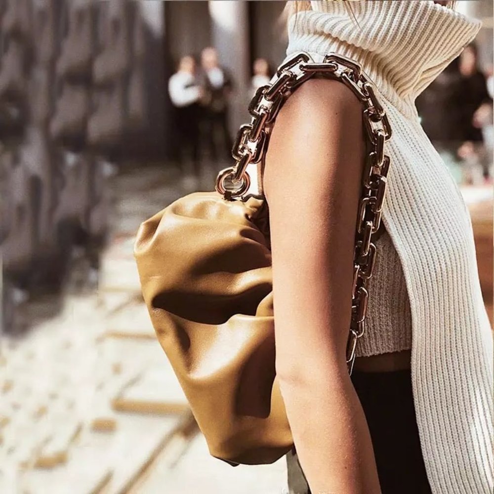 Cloud Clutch - Tan Ruched Pouch Bag